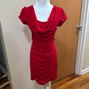 Express Red Cowl Neck Flutter Sleeve Mini Dress